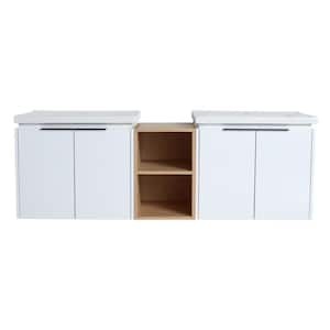Victoria 60 in. W x 19 in. D x 21 in. H Floating Modern Design Double Sinks Bath Vanity with Top and Cabinet in White