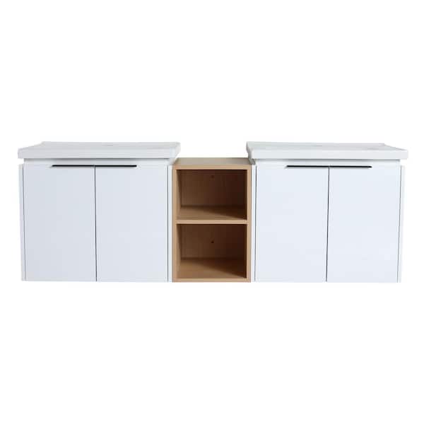 Xspracer Victoria 60 in. W x 19 in. D x 21 in. H Floating Modern Design Double Sinks Bath Vanity with Top and Cabinet in White