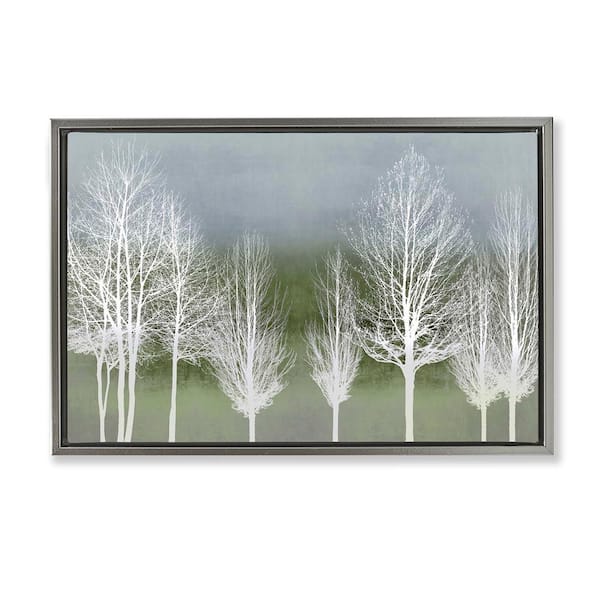 Stupell Industries White Tree Impressions by Kate Bennett Gray Floater Frame Nature Graphic Art Print 21 in. x 31 in.