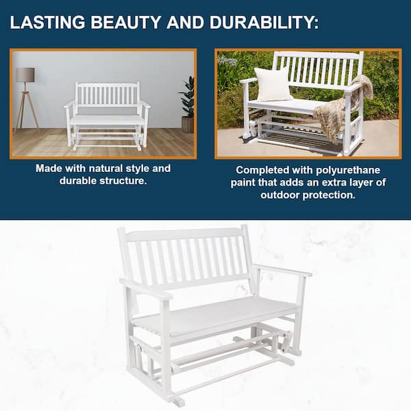 Shine Company Torrey 50 in. White Wood Loveseat Porch Glider