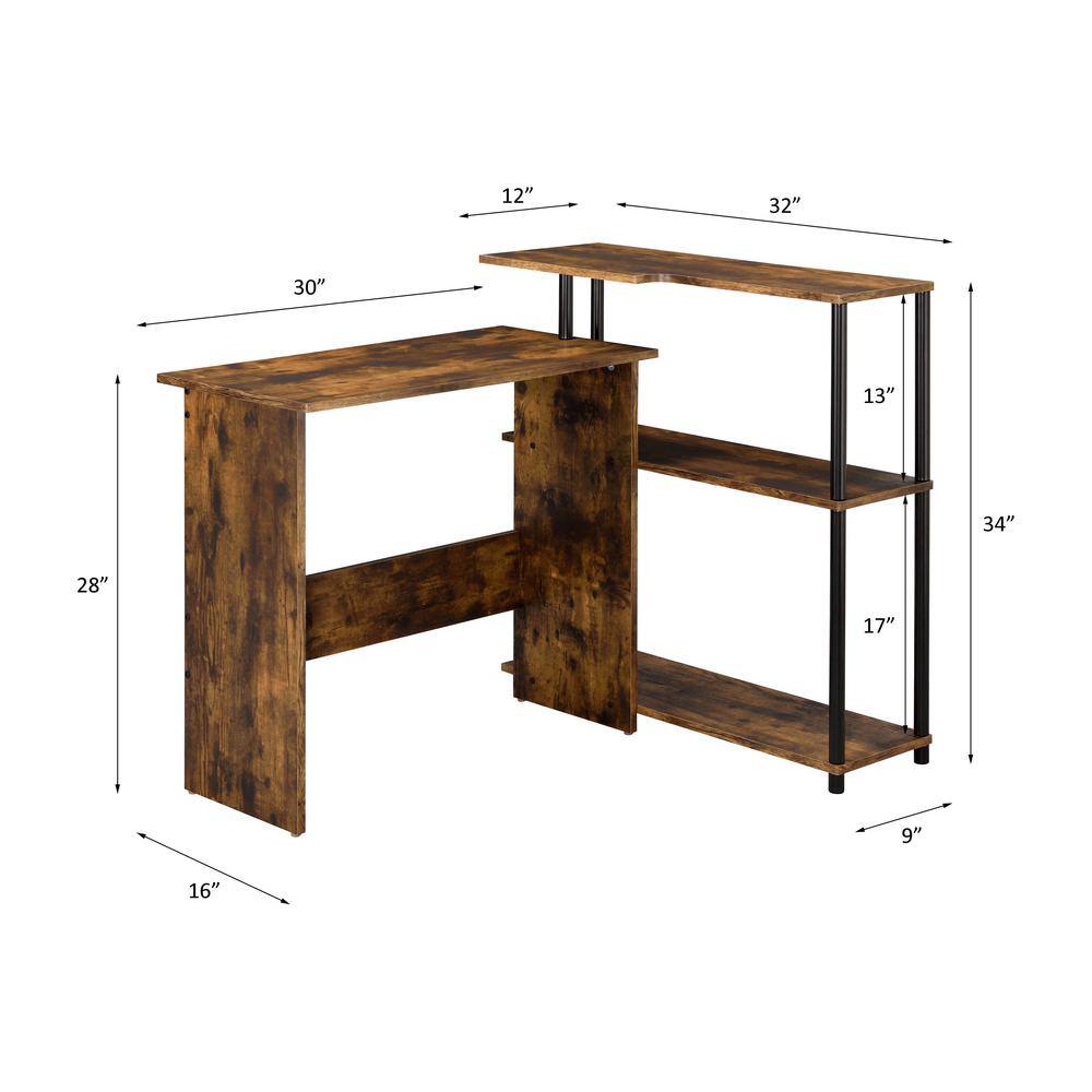 Elegant Black Wood Desk with Built-in Bookshelf and Drawer