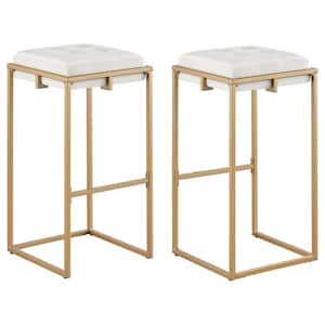 Nadia 30 in. H Beige and Gold Backless Metal Frame Bar Stool (Set of 2)