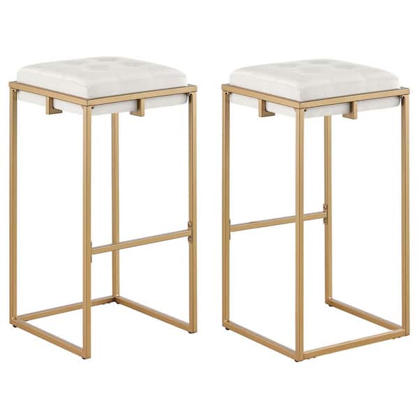 Coaster Nadia 30 in. H Beige and Gold Backless Metal Frame Bar Stool (Set of 2)
