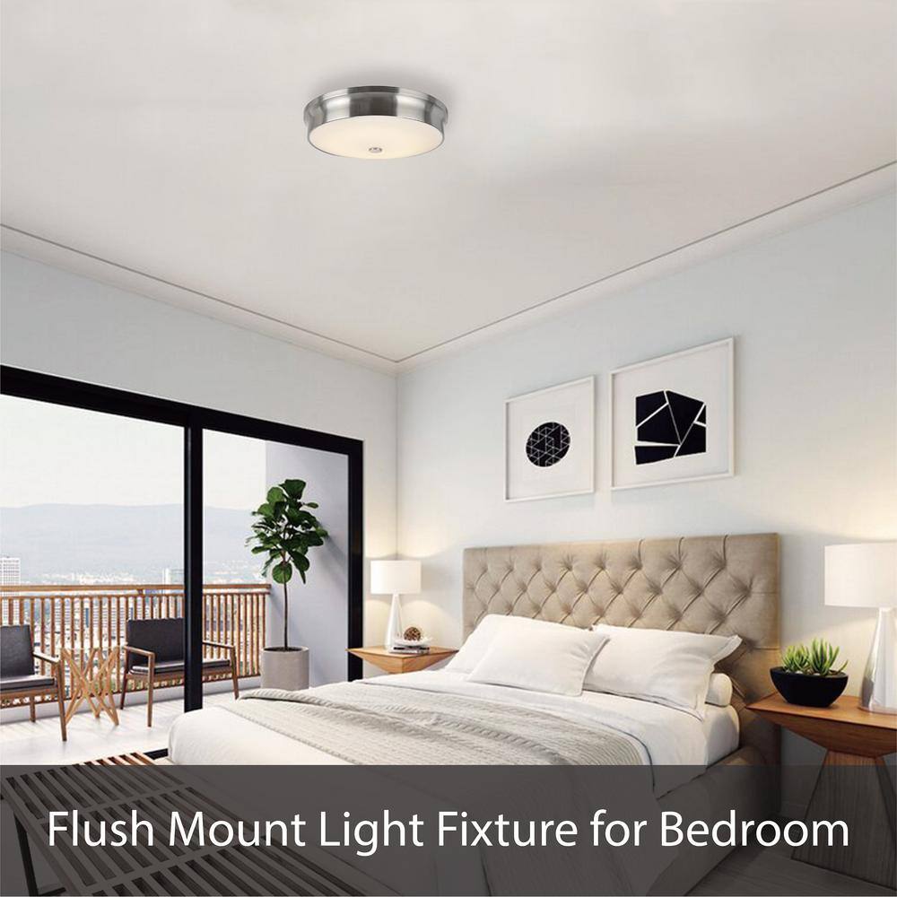 12" Chrome LED Flush Mount Ceiling Light with Frosted Glass Diffuser
