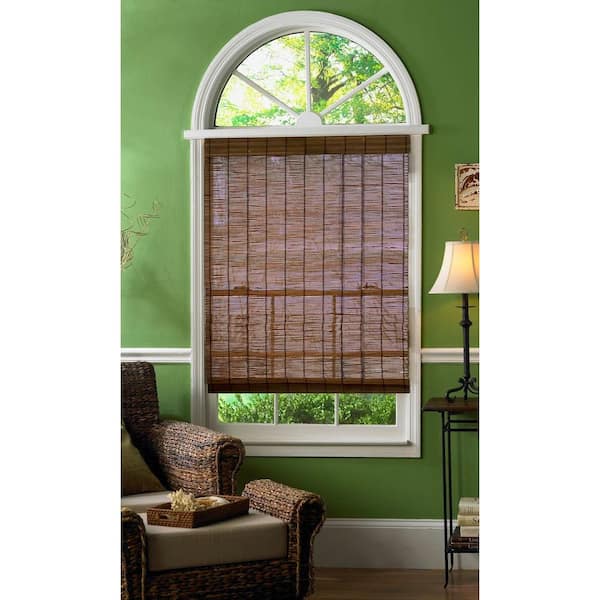 Hampton Bay Caramel Simple Weave Flatstick Bamboo Roman Shade - 39 in. W x 72 in. L