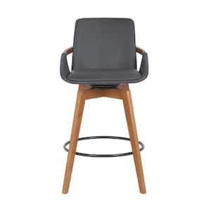 26 in. Luxurious Grey Faux and Walnut Wood Swivel Bar Stool