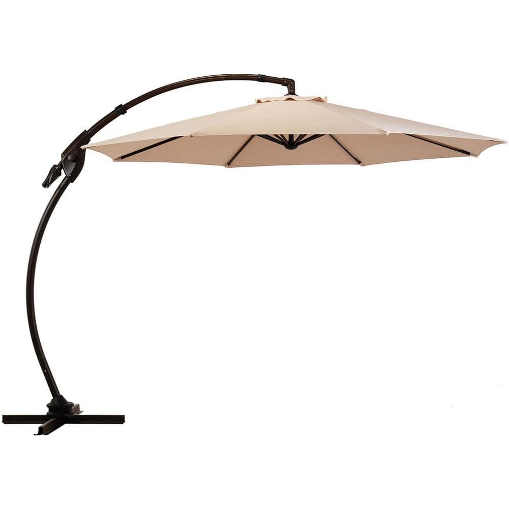 11 ft. Offset Cantilever Hanging Umbrella Without Weighted Base for Garden, Deck, Backyard and Pool-Champagne price history on PriceWatchPro