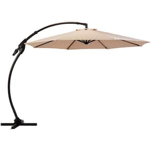 11 ft. Offset Cantilever Hanging Umbrella Without Weighted Base for Garden, Deck, Backyard and Pool-Champagne