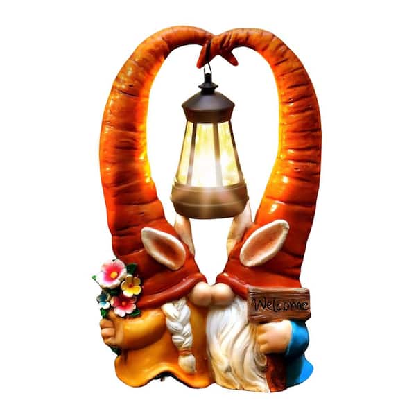 Oyezvary Outdoor Couple Gnome Garden Decor Statue Solar with Solar Light Lantern Double Cute Gnomes for Patio and Lawn Yard