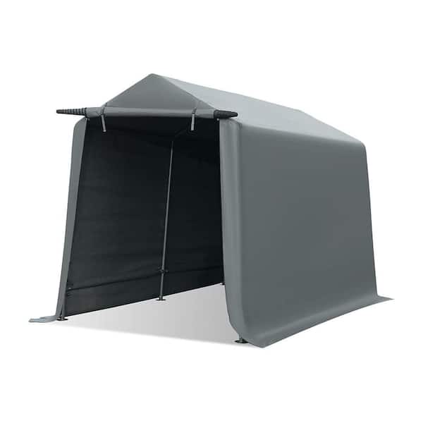 7 ft. x 12 ft. Outdoor Portable Steel Carport Storage Shelter Shed in Gray with Zipper Doors and Vents for Motorcycle