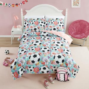 Sports Illustrated Microfiber 3-Pcs Bedding Set, Twin/Full, Soccer Ball Floral Ditsy