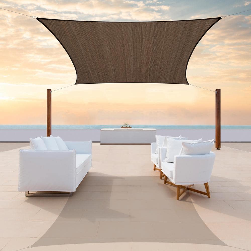Brown 8' x 16' HDPE Rectangle Sun Shade Sail with Stainless Steel Hardware Kit