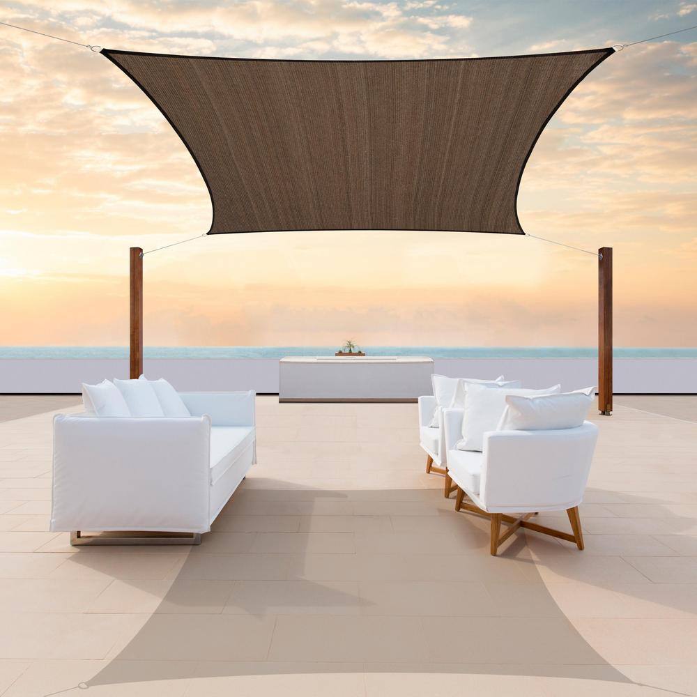 Brown 12' x 16' HDPE Rectangle Sun Shade Sail with Installation Kit
