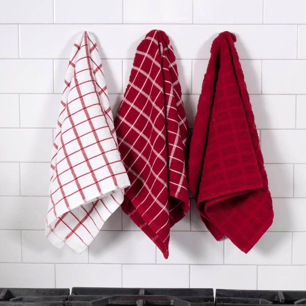 Ritz Paprika Red and White Cotton Terry Kitchen Towel Set
