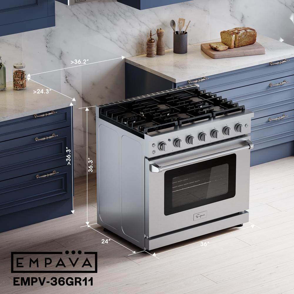 Empava 36 in. 6 cu. ft. Single Oven Freestanding Gas Range with 6 Burners in Stainless Steel with Storage Drawer, Silver -  EMPV-36GR11