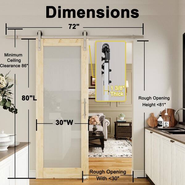 EH PUERTA 30 in. x 96 in. 1 Lite Frosted Glass Unfinished