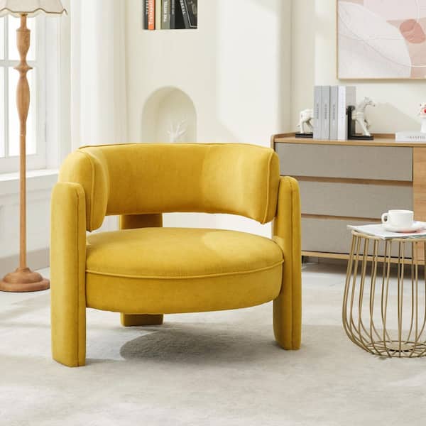 Polyester Solid Wood Round Arm Upholstered Accent Chair in Gold