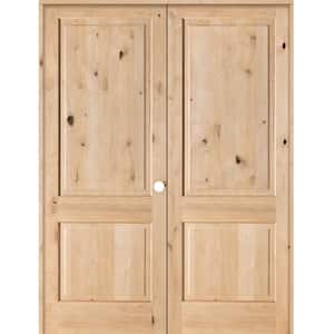 72 in. x 96 in. Rustic Knotty Alder 2-Panel Square-Top Left-Handed Solid Core Wood Double Prehung Interior French Door
