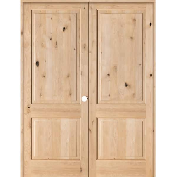 Krosswood Doors 72 in. x 96 in. Rustic Knotty Alder 2-Panel Square-Top Left-Handed Solid Core Wood Double Prehung Interior French Door