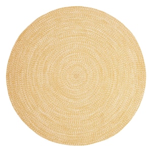Braided Cream-White 6 ft. Round Reversible Transitional Polypropylene Indoor/Outdoor Area Rug