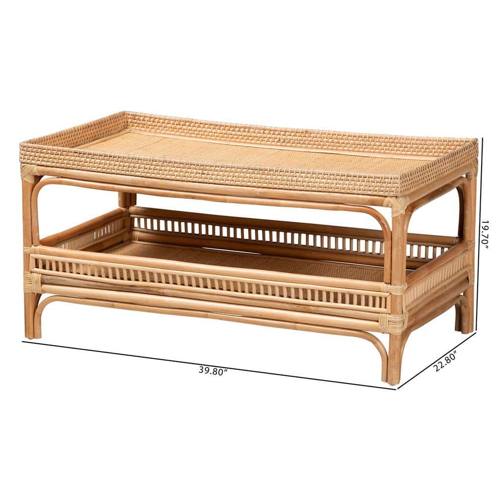 Lombok Natural Rattan Rectangular Coffee Table with Shelf