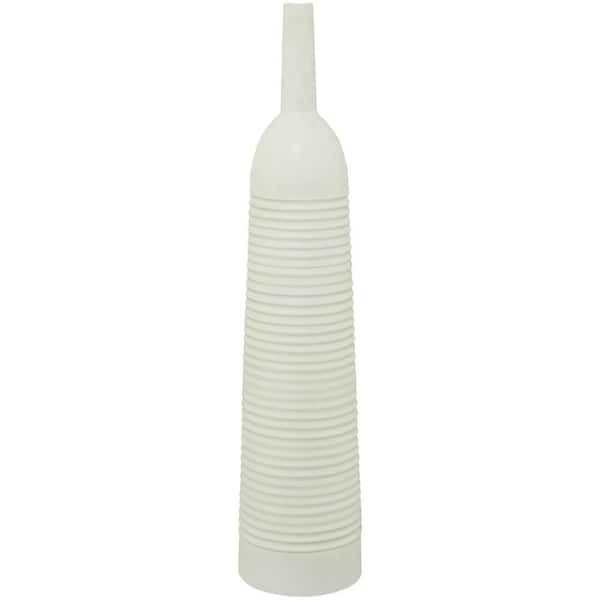 36 in. White Grooved Metal Decorative Vase