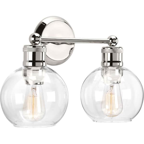 Hansford Collection 15-1/2 in. 2-Light Polished Nickel Clear Glass Coastal Farmhouse Bathroom Vanity Light