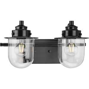 Northlake Collection 15.5 in. 2-Light Matte Black Clear Glass Transitional Vanity Light