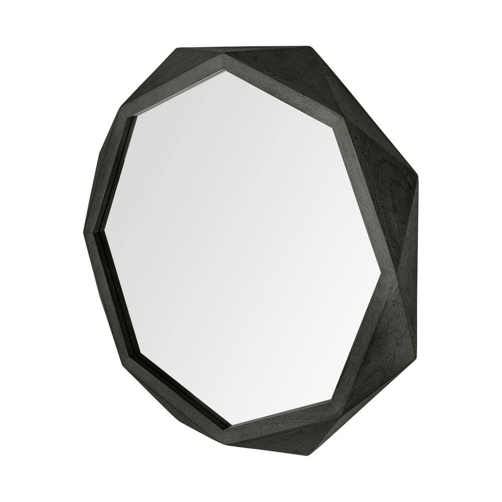 Black Octagonal Solid Wood Bathroom Vanity Mirror