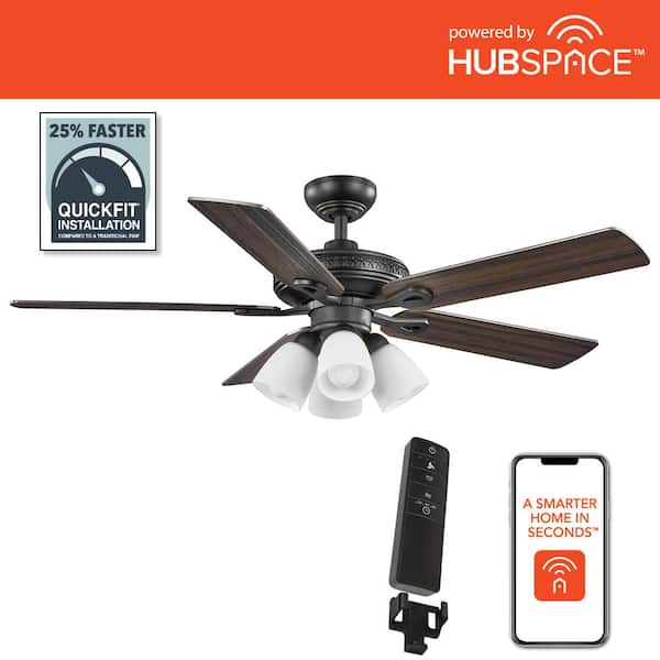 Hampton Bay 52 in. Burgess Matte Black Indoor LED Smart Ceiling Fan with Light Kit and Remote Control Powered by Hubspace