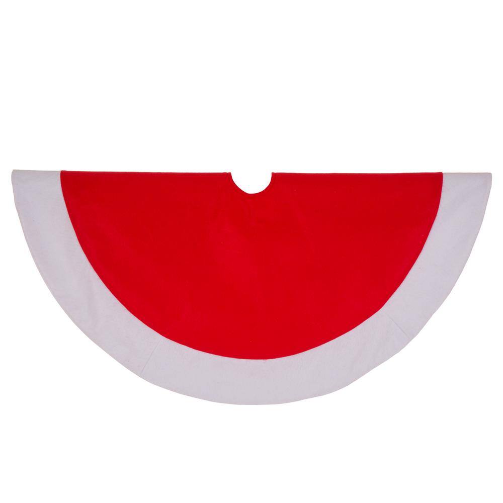 48" Red and White Felt Christmas Tree Skirt with Trim Embellishment