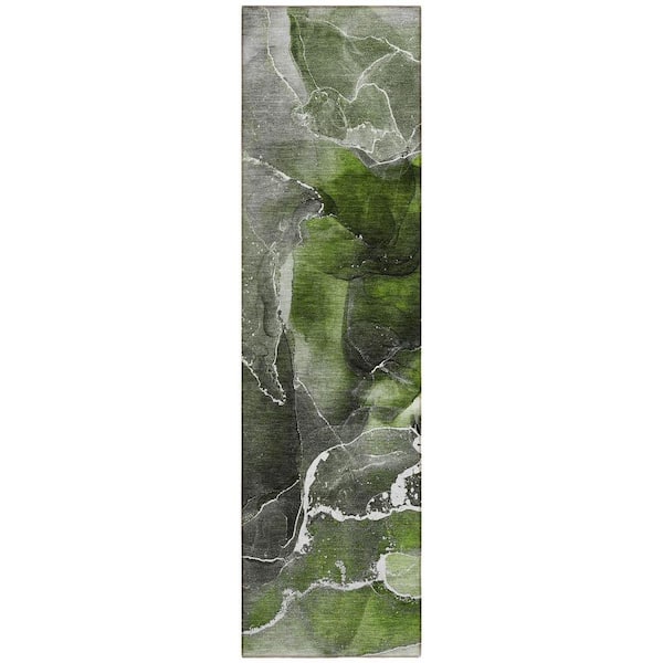 Green 2 ft. x 7 ft. Abstract Indoor / Outdoor Area Rug