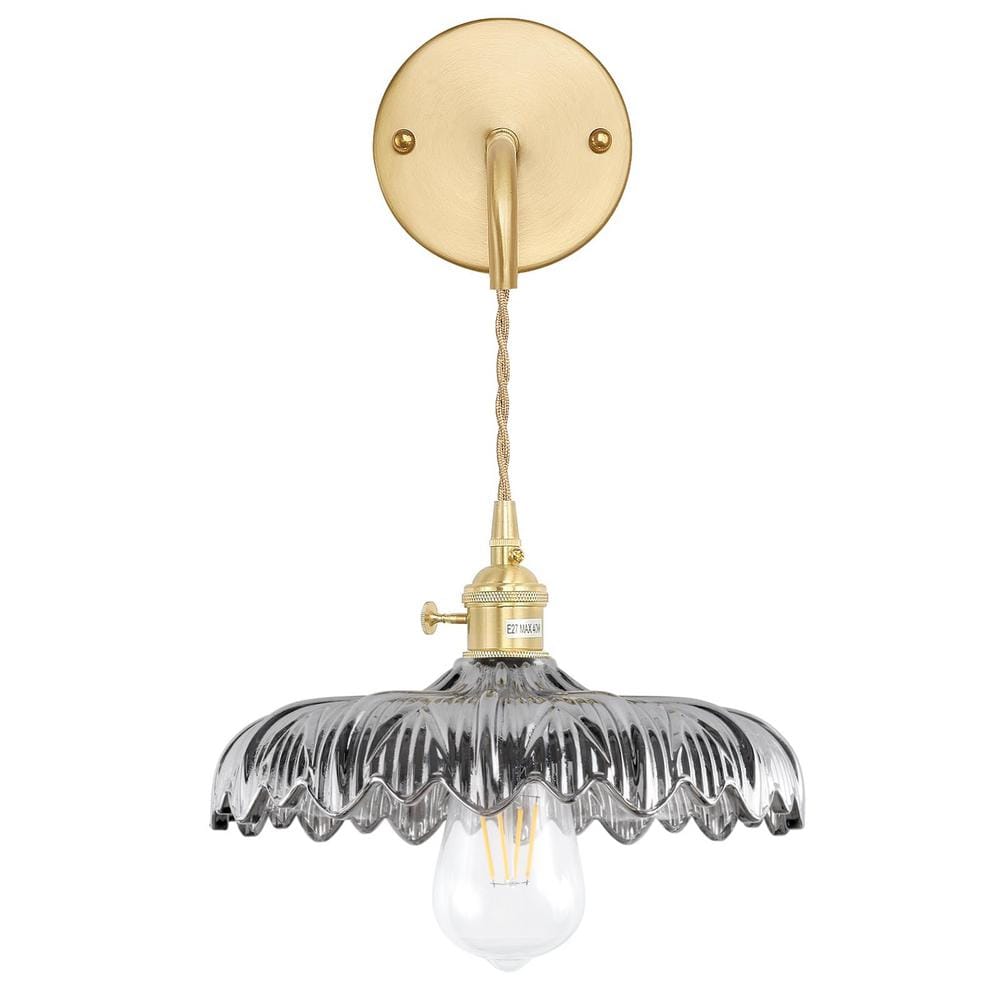 Retro 4.72 in. 1 Light Gold Vintage Smart Home Wall Sconce with Flower Gray