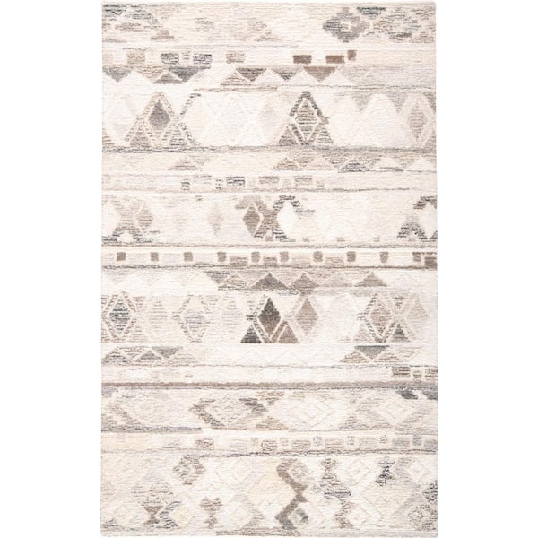 Weave & Wander Palatez Cream/Gray/Brown 5 ft. x 8 ft. Geometric Wool Area Rug