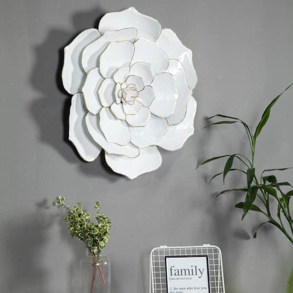 LuxenHome 24 in. Dia Metal White Flower Wall Art WHA541 - The Home