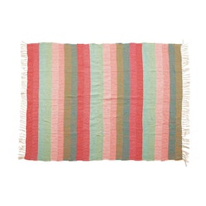 Multicolor Striped Soft Woven Cotton Blend Throw Blanket with Fringe