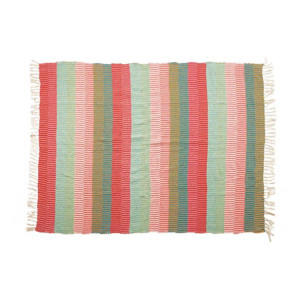 Storied Home Multicolor Striped Soft Woven Cotton Blend Throw Blanket with  Fringe DF4532 - The Home Depot