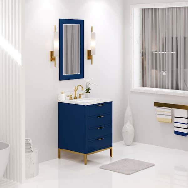 Bristol 24 in. W x 21.5 in. D Vanity in Monarch Blue with Marble Top in White with White Basin