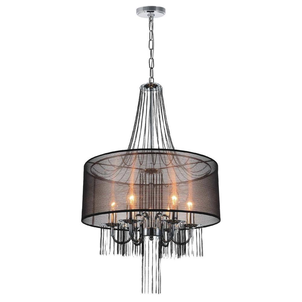 Mini Elegance Chrome Drum Chandelier with Dangling Chains