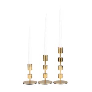 Gold Aluminum Abstract Floating Block Candle Holder with Rounded Base (Set of 3)