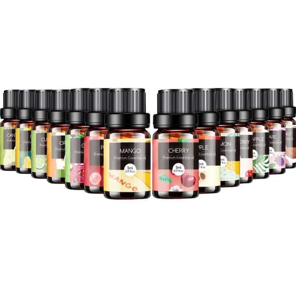14-Pack 5ml. Fragrance Oil for Diffusers, Fruity Essential Oils Set with Apple, Cherry, Mango Scented Oils and More