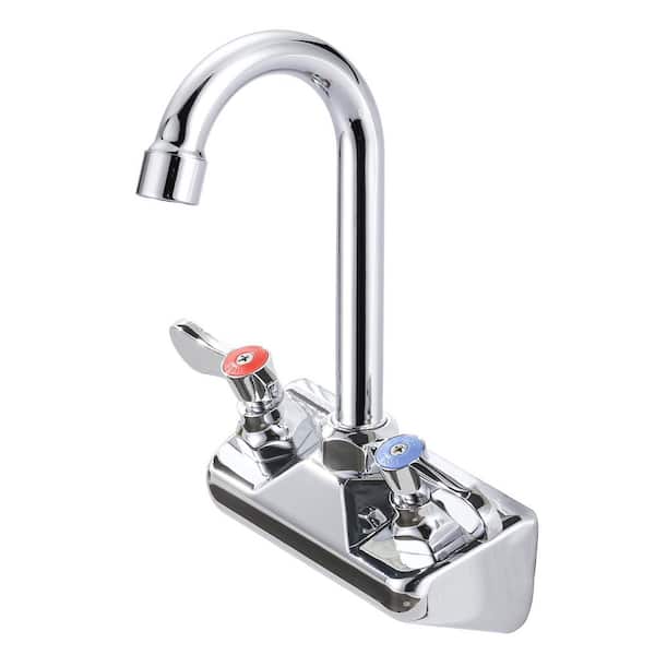 4 in. Center 2 Hole Wall Mounted High Arc Double Handle Brass Kitchen Bar Faucet in Polished Chrome