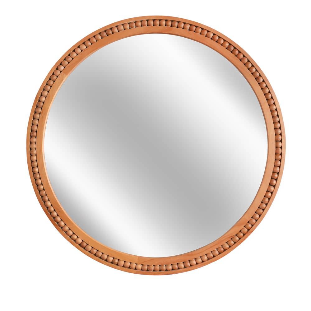 Yellowish Brown 30 in W x 30 in. H Round Wood Framed Decorative Wall Mirror with Hand-Carved Wooden Bead Trim price history on PriceWatchPro