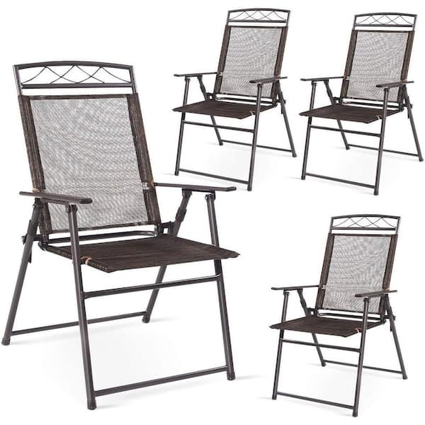 Alpulon Brown Folding Metal Outdoor Dining Chairs with Steel Armrest (4-Pack)