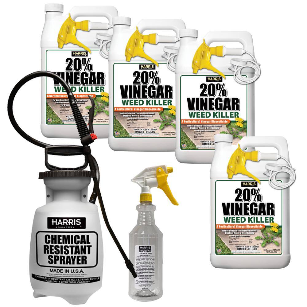 Harris 512 oz. 20 Percent Vinegar Weed Killer (4-Pack) and One 32 oz ...