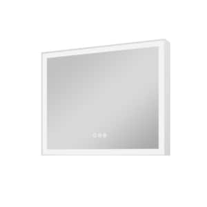 40 in. W x 32 in. H Rectangular Framed Anti-Fog Dimmable Wall Mounted LED Bathroom Vanity Mirror in White