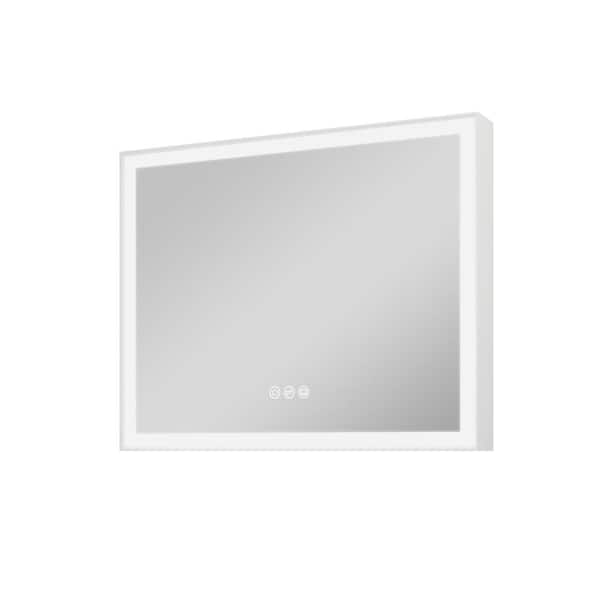 FORCLOVER 40 in. W x 32 in. H Rectangular Framed Anti-Fog Dimmable Wall Mounted LED Bathroom Vanity Mirror in White