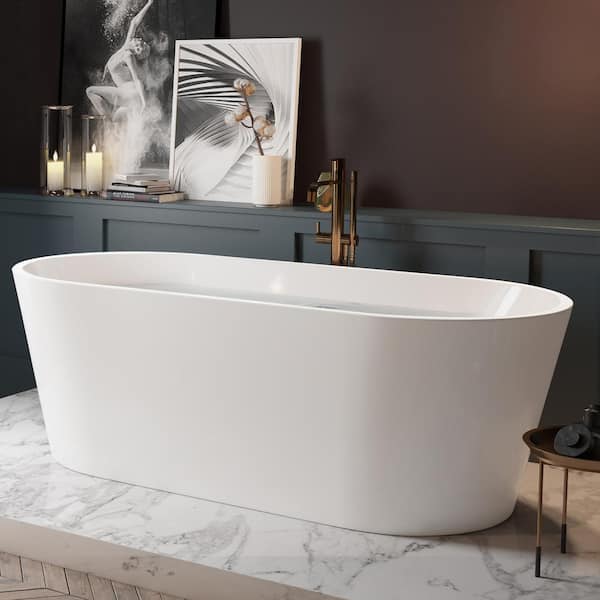 Freestanding 59.8in. L 28.7in. W Soaking Acrylic Flatbottom Stand Alone Non-Whirlpool Center Drain Bathtub Glossy White Freestanding 59.8in. L 28.7in. W Soaking Acrylic Flatbottom Stand Alone Non-Whirlpool Center Drain Bathtub Glossy White