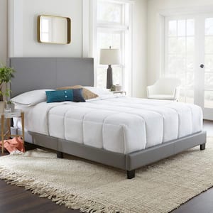 Florence Upholstered Faux Leather Platform Bed, Full, Gray