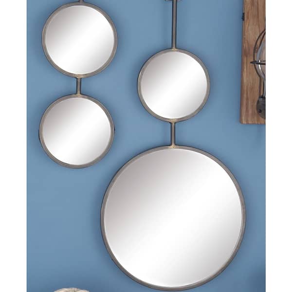 Litton Lane 32 in. x 16 in. Hanging Round Framed Black Wall Mirror (Set of 4)